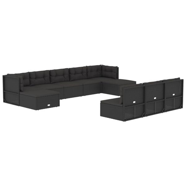 vidaXL Set de muebles de jard&iacute;n 10 pzas cojines rat&aacute;n sint&eacute;tico negro