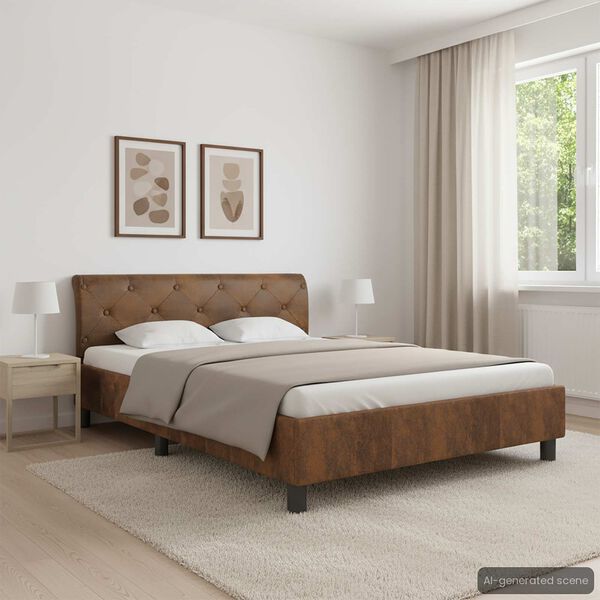 vidaXL Estructura de cama de piel de ante artificial marr&oacute;n 140x200 cm