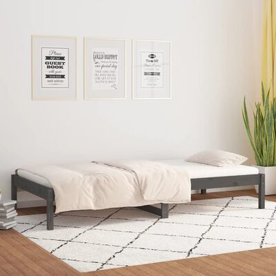 vidaXL Sofá cama de madera maciza de pino gris 90x190 cm