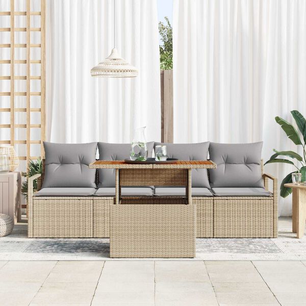 vidaXL Conjunto de sof&aacute; de jard&iacute;n con coj&iacute;n 5 pcs beige y gris claro