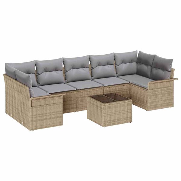 vidaXL Conjunto de sof&aacute; de jard&iacute;n 8 pcs Beige y gris rat&aacute;n sint&eacute;tico