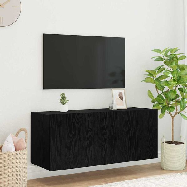 vidaXL Mueble de TV Montado en la Pared Roble Negro 100 x 35 x 41 cm