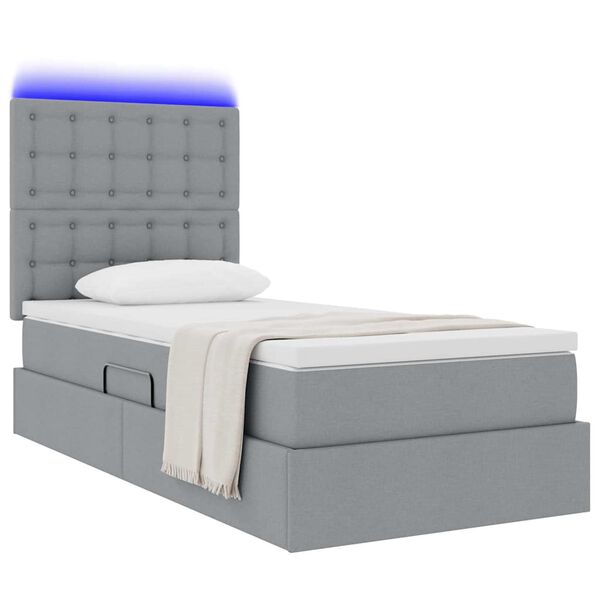 vidaXL Cama con almacenamiento y LED Gris Claro 90 x 190 cm Poli&eacute;ster
