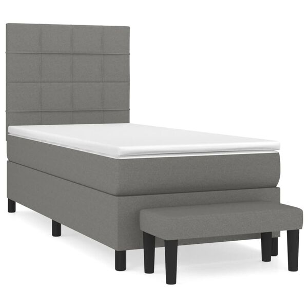 vidaXL Cama box spring con colch&oacute;n tela gris oscuro 100x200 cm