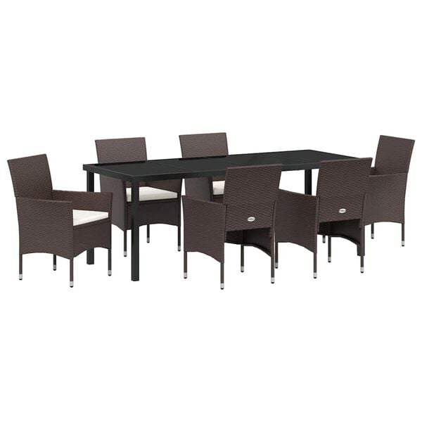 vidaXL Conjunto de Comedor de Jard&iacute;n 7 pcs Marr&oacute;n rat&aacute;n sint&eacute;tico