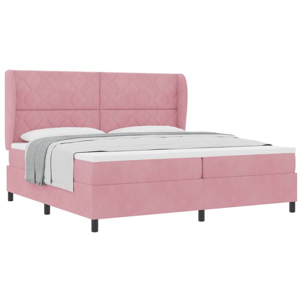 vidaXL Cama tipo Box Spring con colch&oacute;n Rosa 200 x 200 cm Poli&eacute;ster