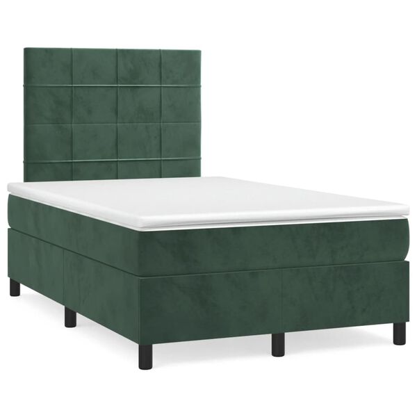 vidaXL Cama box spring con colch&oacute;n terciopelo verde oscuro 120x190 cm