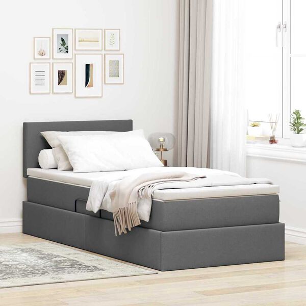 vidaXL Cama con almacenamiento y colch&oacute;n Gris oscuro 90 x 200 cm