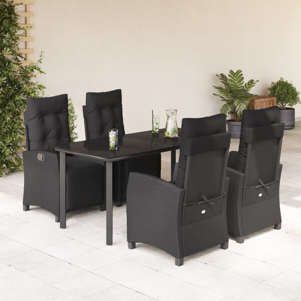 vidaXL Set de muebles jard&iacute;n 5 pzas con cojines rat&aacute;n sint&eacute;tico negro