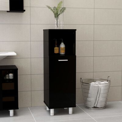vidaXL Armario de baño madera contrachapada negro brillo 30x30x95 cm