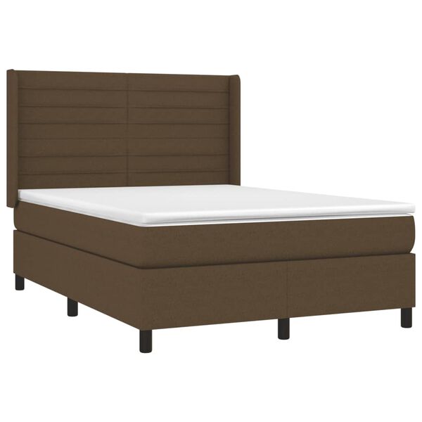 vidaXL Cama box spring con colch&oacute;n tela marr&oacute;n oscuro 140x200 cm