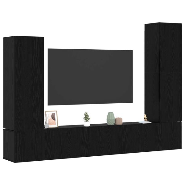 vidaXL Conjunto de mueble de TV 4 pcs Roble Negro Madera de ingenier&iacute;a