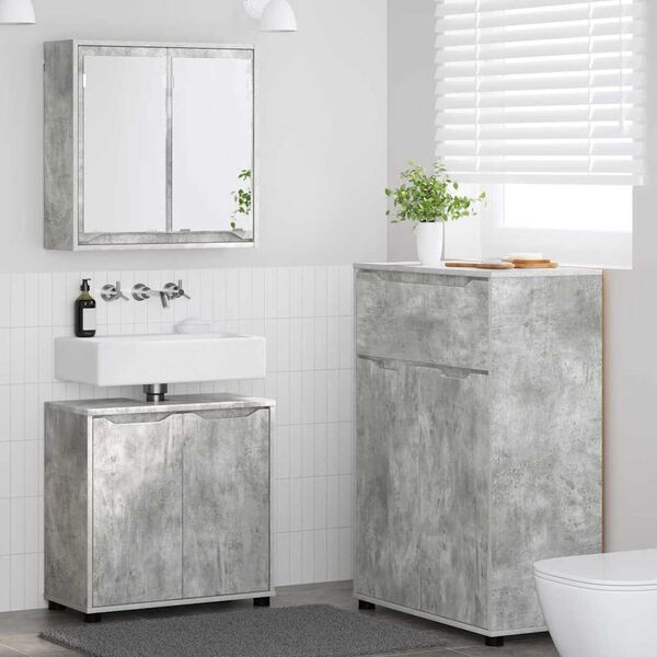 vidaXL Juego de muebles de ba&ntilde;o con caj&oacute;n Manual 3 pcs Gris Concreto