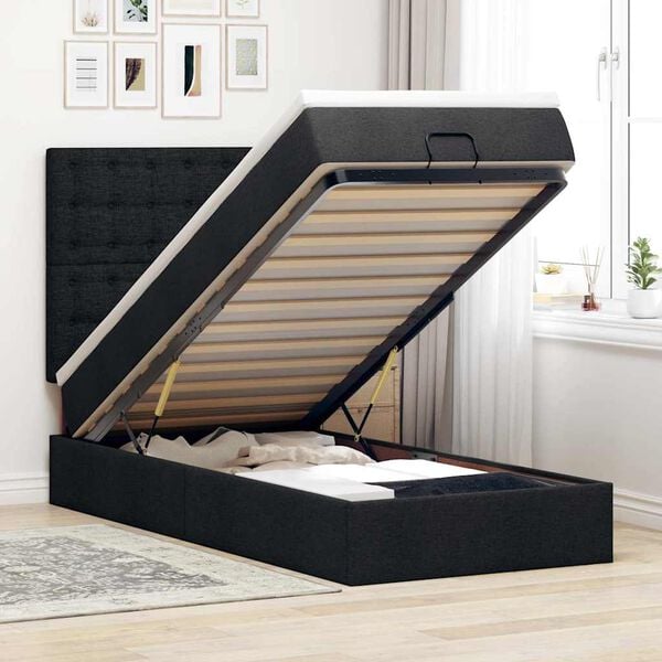 vidaXL Cama otomana con colch&oacute;n negra 90x200 cm tela