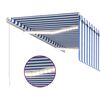 vidaXL Toldo retr&aacute;ctil manual con persiana y LED azul y blanco 3x2,5 m