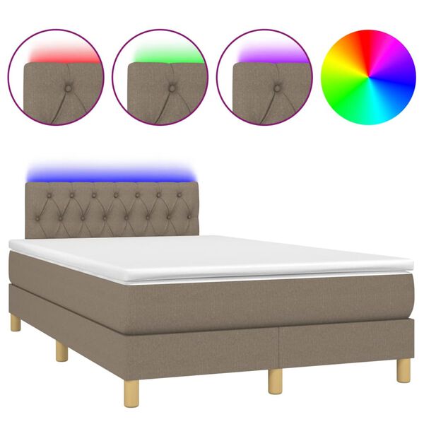 vidaXL Cama box spring con colch&oacute;n y LED tela gris taupe 120x190 cm