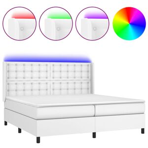 vidaXL Cama box spring colch&oacute;n y LED cuero sint&eacute;tico blanco 200x200 cm