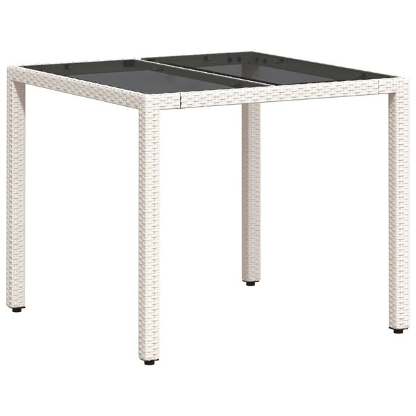 vidaXL Mesa de jardín superficie de vidrio ratán PE blanco 90x90x75 cm