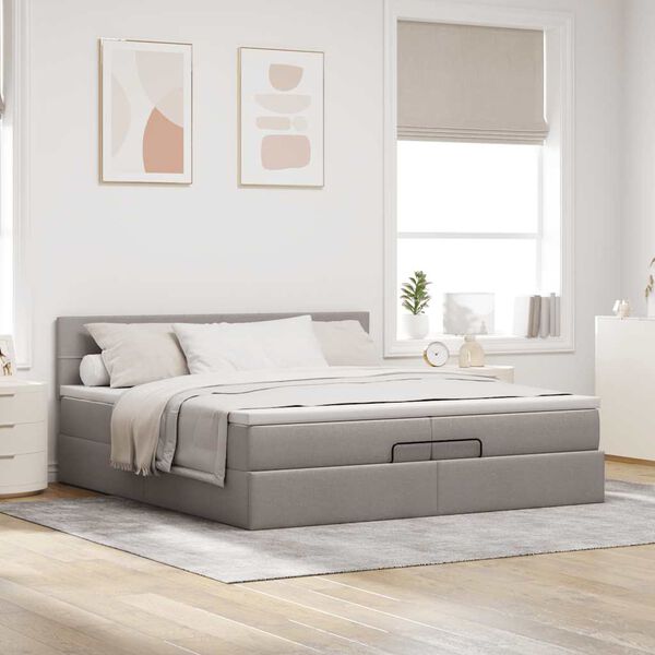 vidaXL Estructura de cama otomana con colch&oacute;n tela gris topo 200x200cm