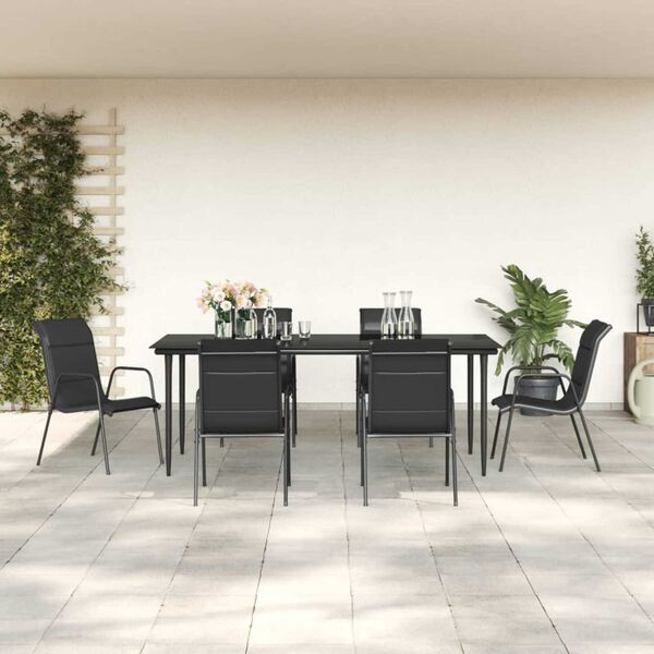 vidaXL Juego de comedor para jard&iacute;n 7 piezas acero y textilene negro
