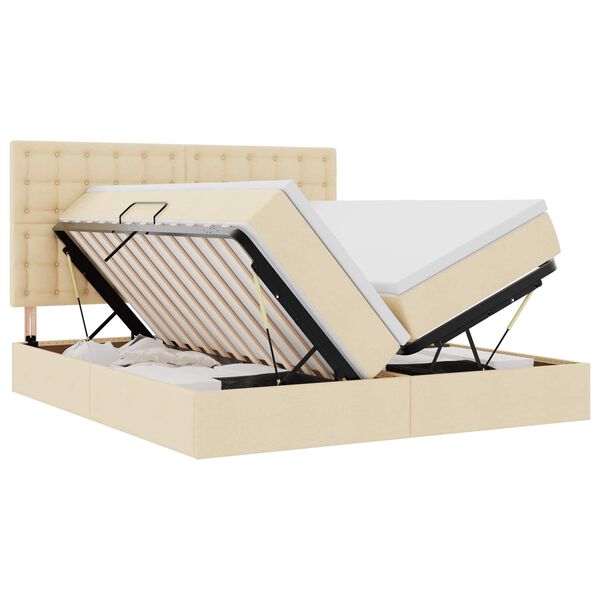 vidaXL Cama con tira de luces LED con cabecera Crema 180 x 200 cm tela