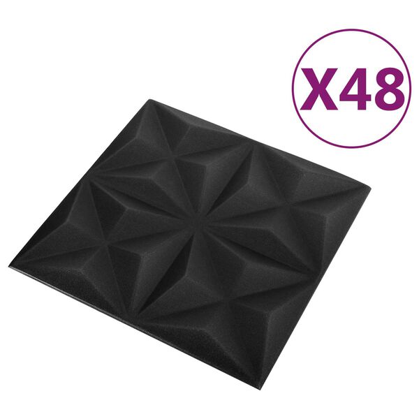 vidaXL Paneles de pared 48 pcs Origami Negro 50 x 50 cm Espuma XPS