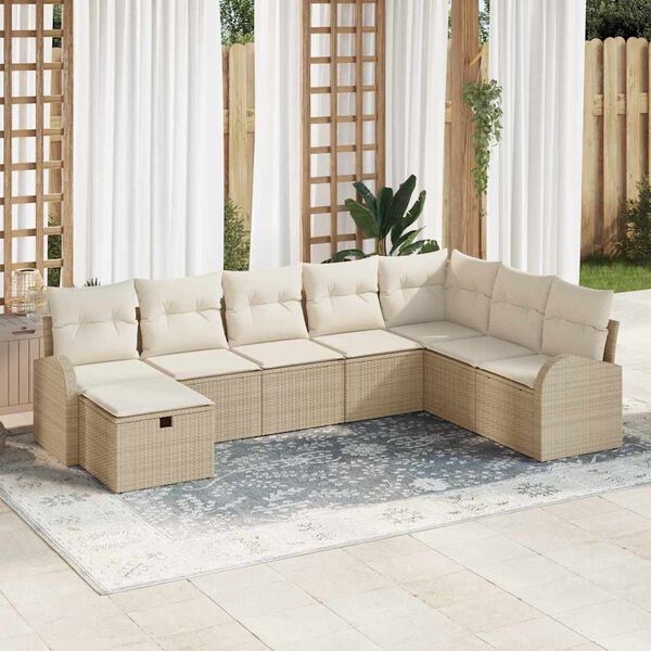 vidaXL Conjunto de sof&aacute; de jard&iacute;n con coj&iacute;n 8 pcs Beige Polirat&aacute;n