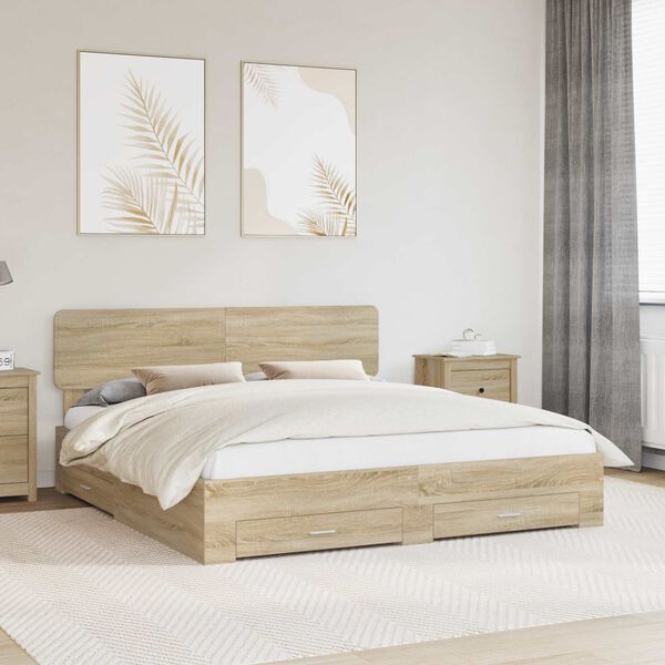 vidaXL Estructura de cama con cabecera Roble Sonoma 200 x 200 cm