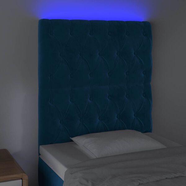 vidaXL Cabecero con luces LED terciopelo azul oscuro 80x7x118/128 cm
