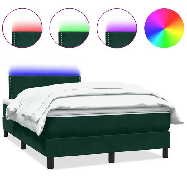 vidaXL Cama box spring con colch&oacute;n y LED terciopelo verde oscuro 120x210 cm
