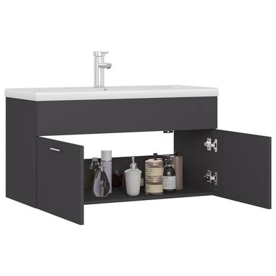 vidaXL Mueble con lavabo madera de ingeniería gris