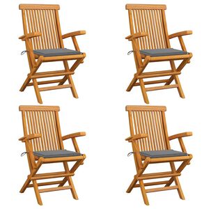 vidaXL Sillas de jard&iacute;n 4 uds madera maciza de teca con cojines grises
