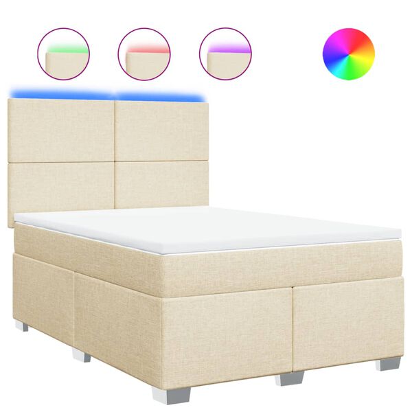 vidaXL Cama box spring con colchón tela color crema 160x200 cm