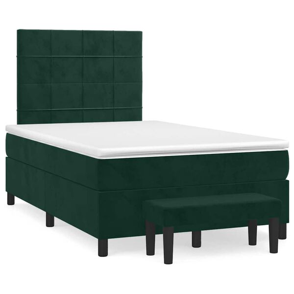 vidaXL Cama box spring con colch&oacute;n terciopelo verde oscuro 120x190 cm