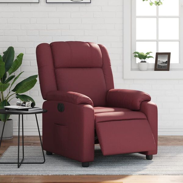 vidaXL Sillón reclinable eléctrico de cuero sintético rojo tinto