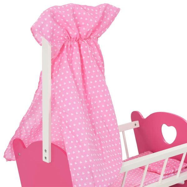 vidaXL Cama de juguete para mu&ntilde;ecas con dosel de MDF rosa 50x34x60 cm