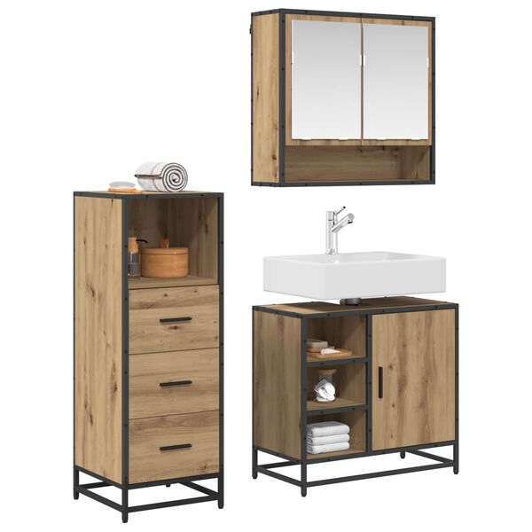 vidaXL Juego de muebles de ba&ntilde;o con caj&oacute;n 3 pcs Roble artesanal