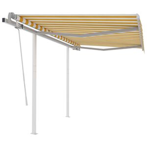 vidaXL Toldo manual retr&aacute;ctil con postes amarillo y blanco 3x2,5 m