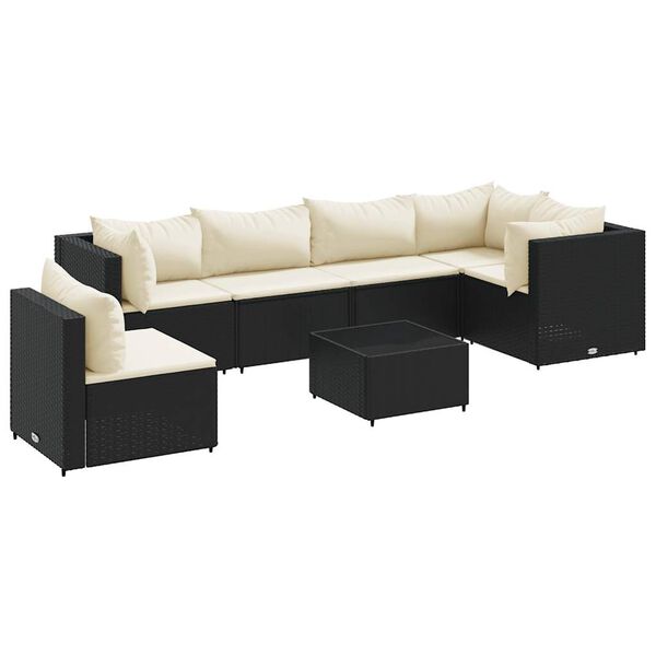 vidaXL Set de muebles de jardín y cojines 7 pzas ratán sintético negro