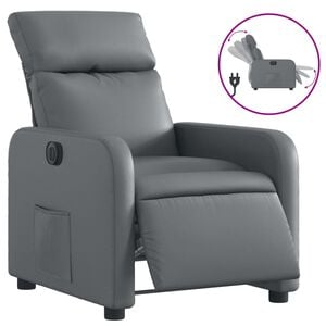 vidaXL Sill&oacute;n reclinable el&eacute;ctrico de cuero sint&eacute;tico gris