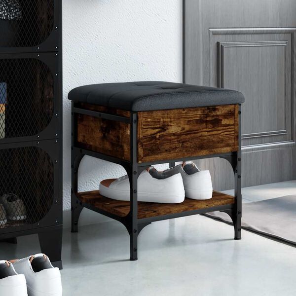 vidaXL Banco zapatero madera de ingenier&iacute;a roble ahumado 42x42x45 cm