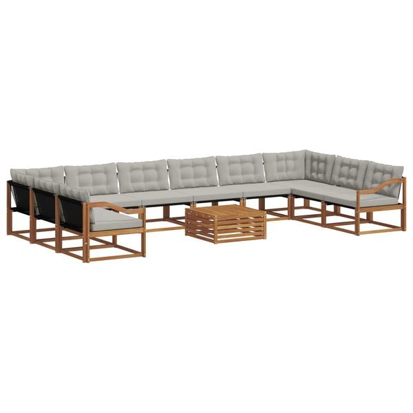 vidaXL Conjunto de sof&aacute;s de exterior 11 pcs Gris Natural y Claro