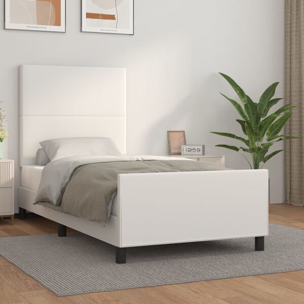 vidaXL Estructura de cama sin colch&oacute;n cuero sint&eacute;tico blanco 90x190 cm