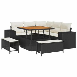 vidaXL Conjunto de sof&aacute; de jard&iacute;n 8 pcs Negro y crema rat&aacute;n sint&eacute;tico