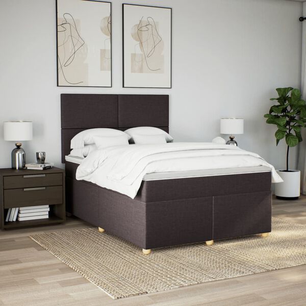 vidaXL Cama box spring con colch&oacute;n tela marr&oacute;n oscuro 160x200 cm