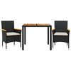 vidaXL Set de comedor jardín 3 pzas con cojines ratán PE acacia negro