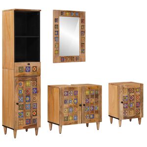 vidaXL Juego de muebles de ba&ntilde;o 4 pcs Natural Madera de mango maciza