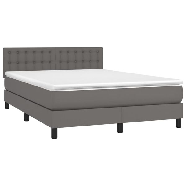 vidaXL Cama box spring con colch&oacute;n cuero sint&eacute;tico gris 140x190 cm
