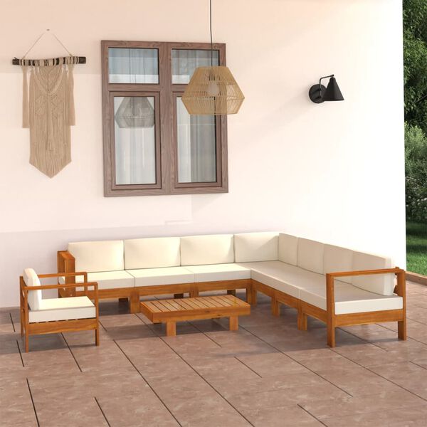vidaXL Conjunto de jardín 9 piezas con cojines 100x60 cm madera de acacia