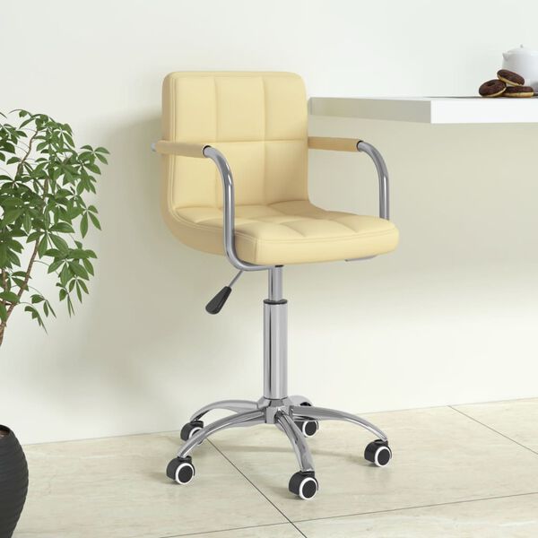 vidaXL Silla de oficina giratoria de cuero sint&eacute;tico color crema